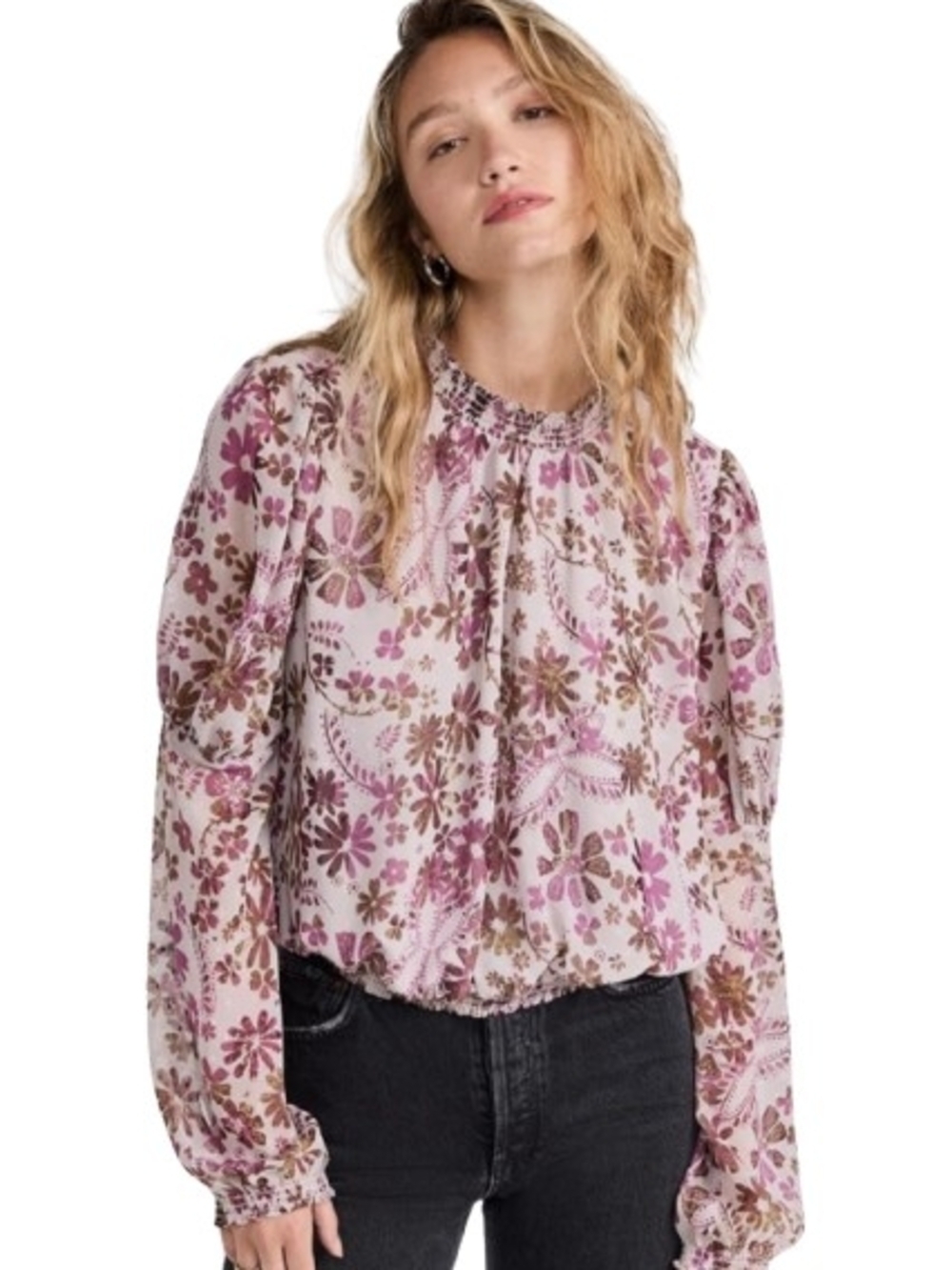 Free People Clarissa Floral Top Size XS Keyhole Tie Back Lavender/Brown Flowy